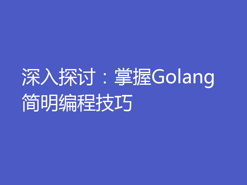 深入探讨：掌握Golang简明编程技巧