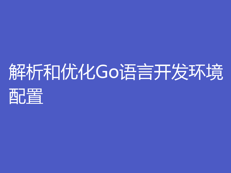 解析和优化Go语言开发环境配置