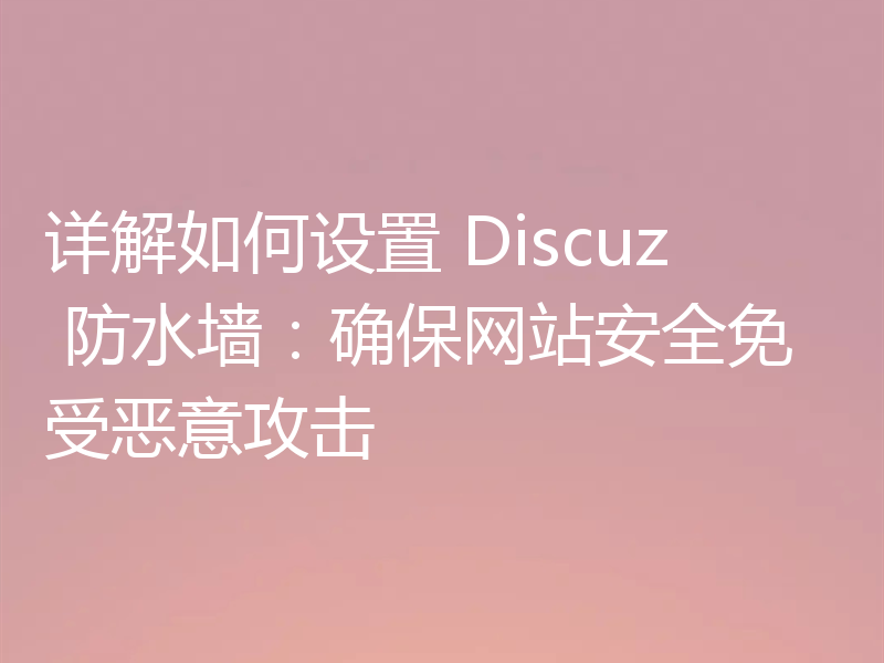 详解如何设置 Discuz 防水墙：确保网站安全免受恶意攻击