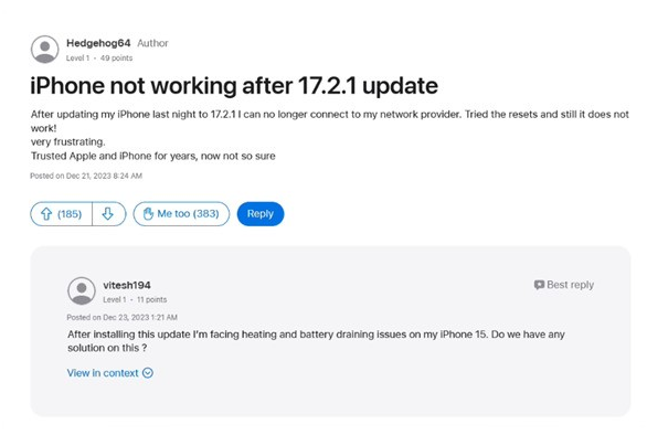 iPhone 15升级iOS17.2.1后不能打电话怎么办？