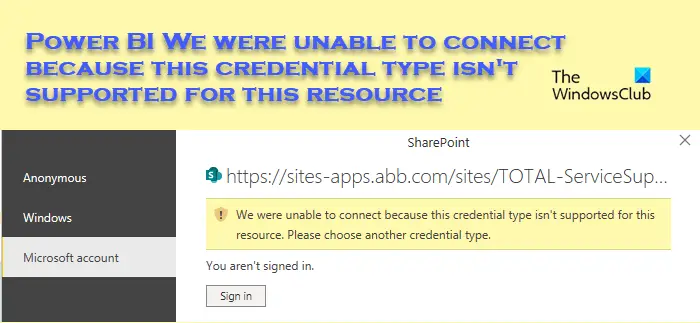 我们无法连接Power BI，因为凭据类型不受资源支持
