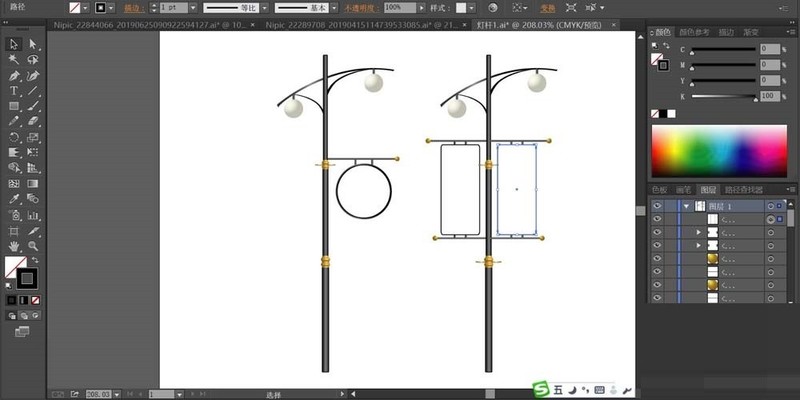 ai制作路灯杆的操作内容