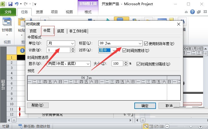 Project时间刻度设置操作内容