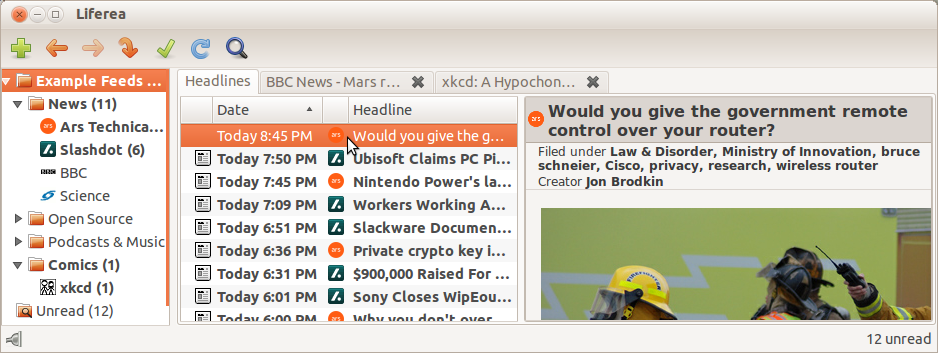 feed新闻阅读器Liferea 1.12.2更新