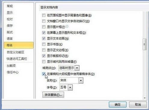 word2010草稿和大纲视图中使用草稿字体的操作方法