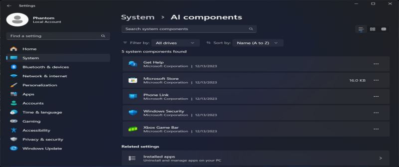 Win11 Build 26016 上查看和管理 AI 相关组件图文方法