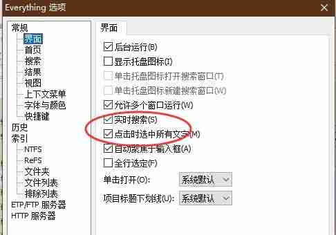 Everything怎么开启点击时选中所有文字