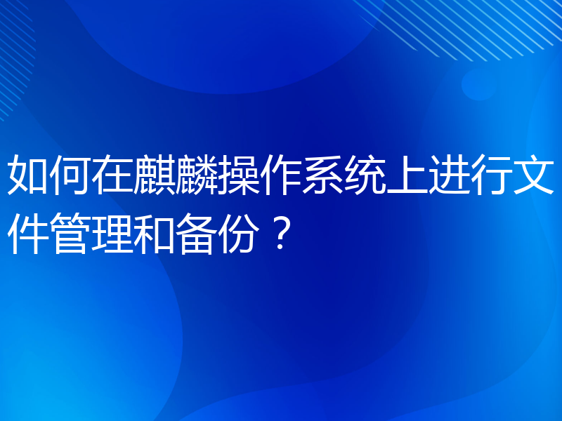 如何在麒麟操作系统上进行文件管理和备份？