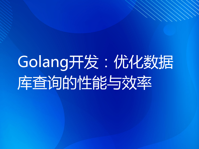 Golang开发：优化数据库查询的性能与效率