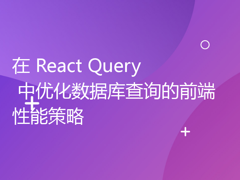 在 React Query 中优化数据库查询的前端性能策略