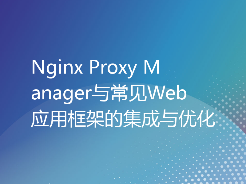 Nginx Proxy Manager与常见Web应用框架的集成与优化