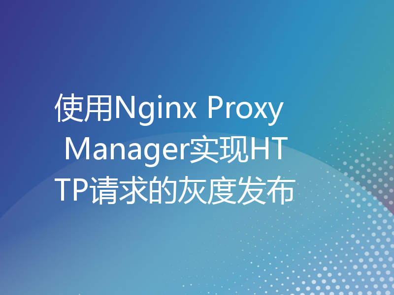 使用Nginx Proxy Manager实现HTTP请求的灰度发布