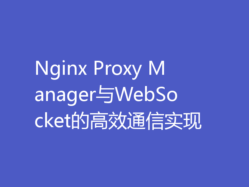 Nginx Proxy Manager与WebSocket的高效通信实现