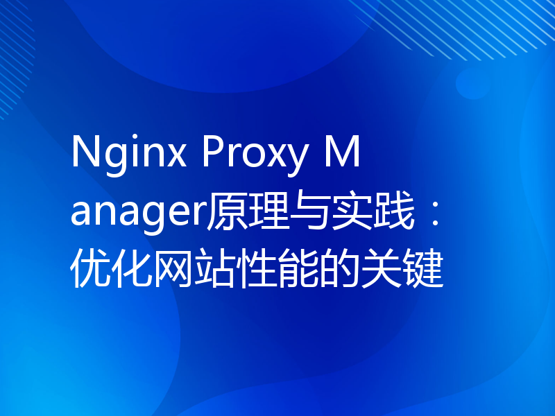 Nginx Proxy Manager原理与实践：优化网站性能的关键