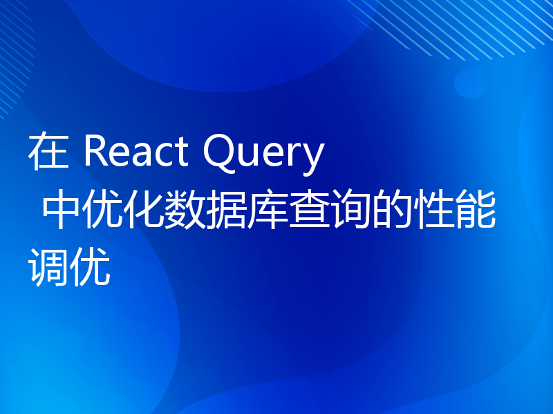 在 React Query 中优化数据库查询的性能调优