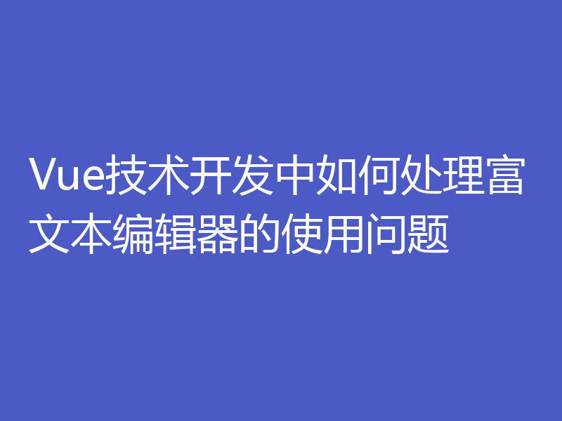 Vue技术开发中如何处理富文本编辑器的使用问题