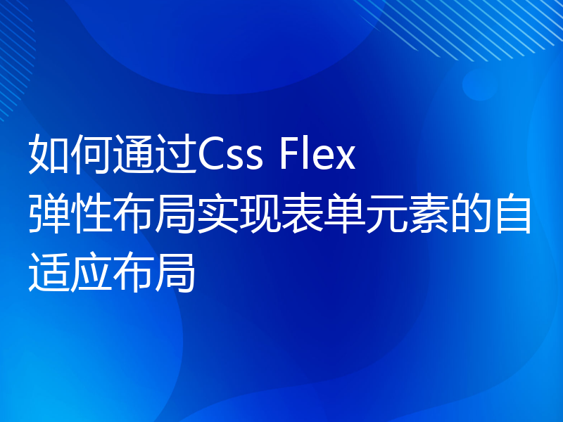 如何通过Css Flex 弹性布局实现表单元素的自适应布局