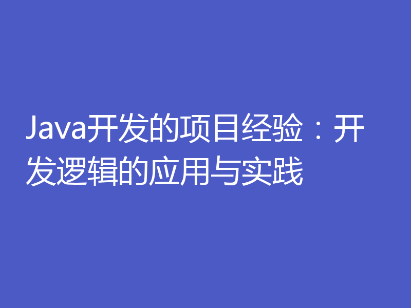 Java开发的项目经验：开发逻辑的应用与实践