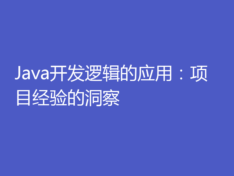 Java开发逻辑的应用：项目经验的洞察