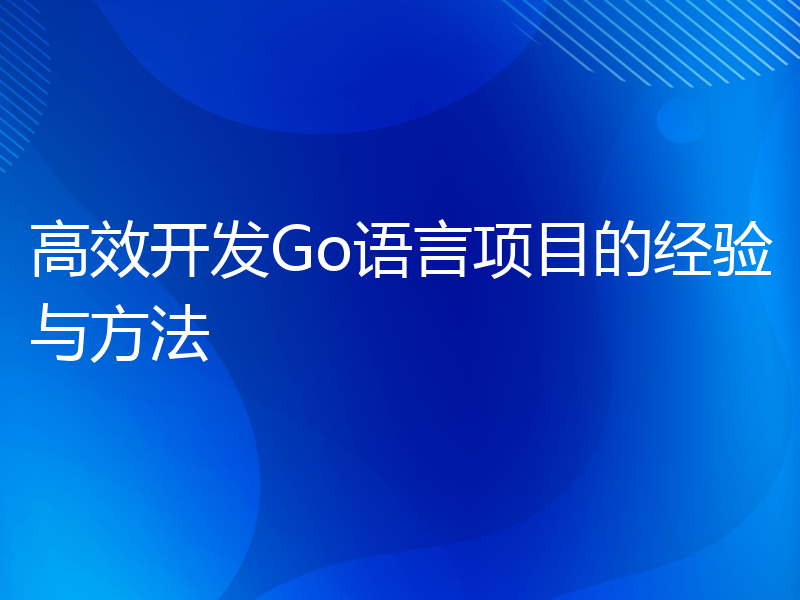 高效开发Go语言项目的经验与方法