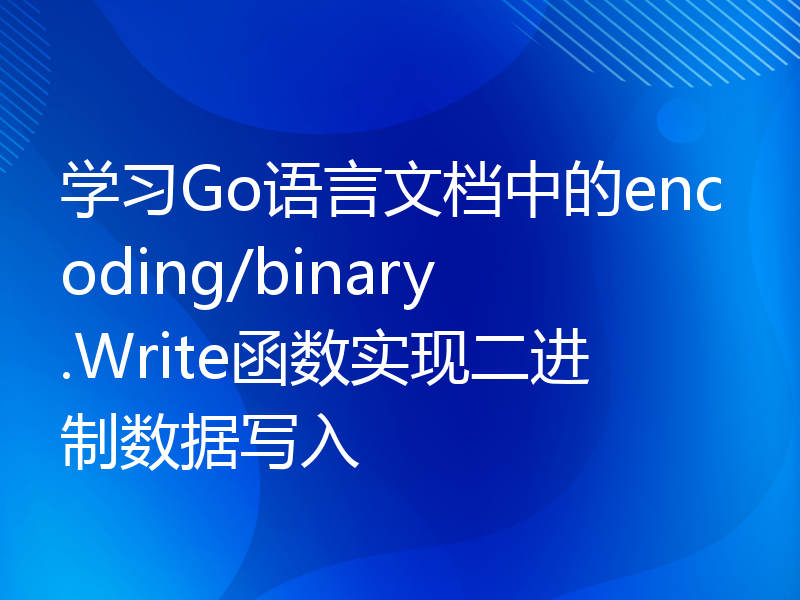 学习Go语言文档中的encoding/binary.Write函数实现二进制数据写入