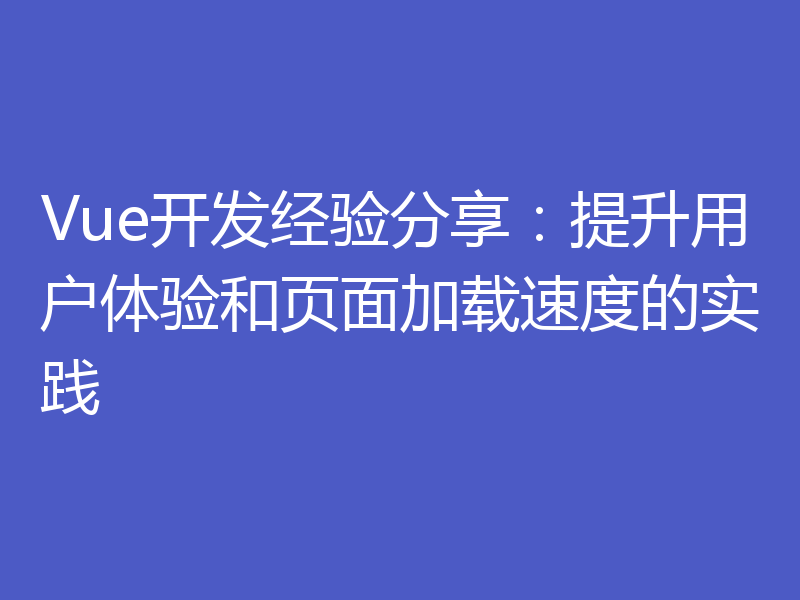 Vue开发经验分享：提升用户体验和页面加载速度的实践