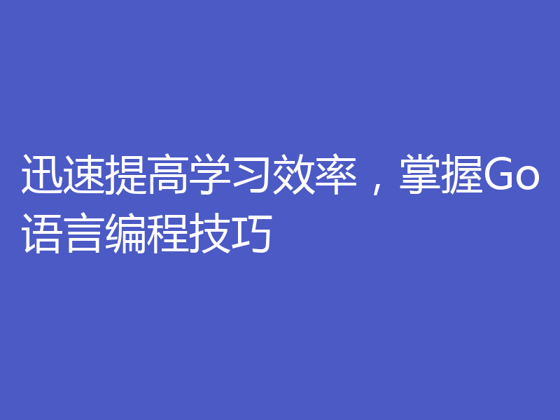 迅速提高学习效率，掌握Go语言编程技巧