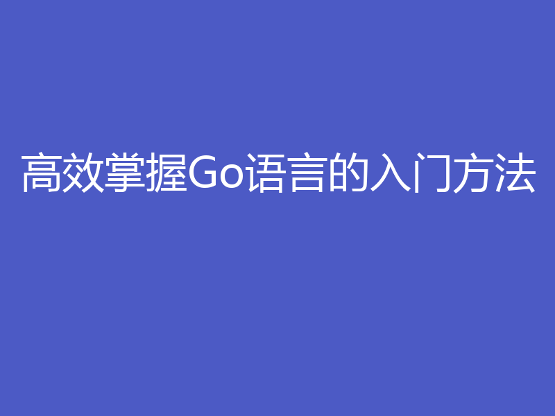 高效掌握Go语言的入门方法