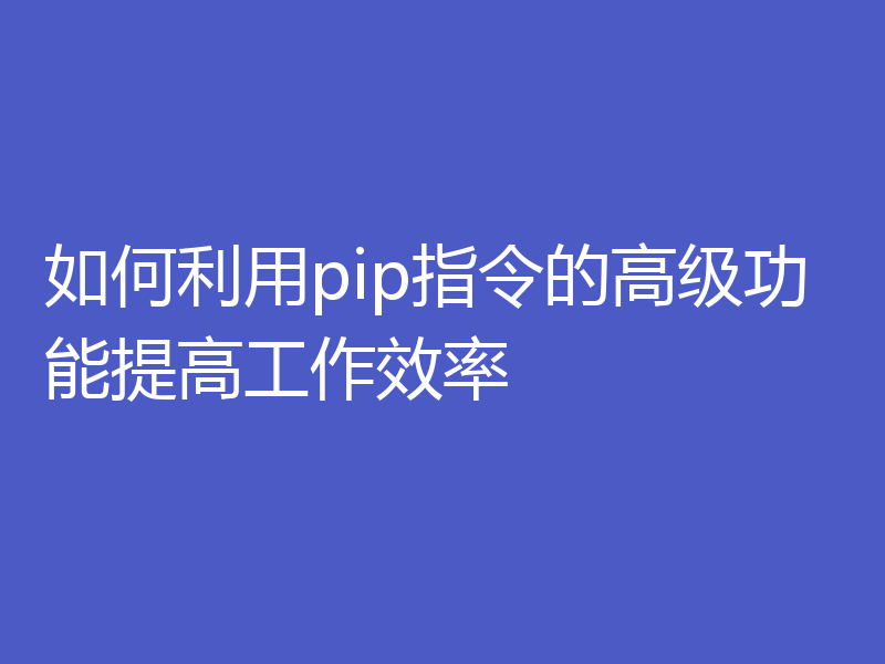 如何利用pip指令的高级功能提高工作效率