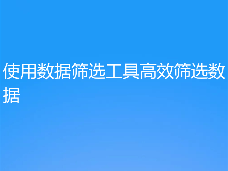 使用数据筛选工具高效筛选数据